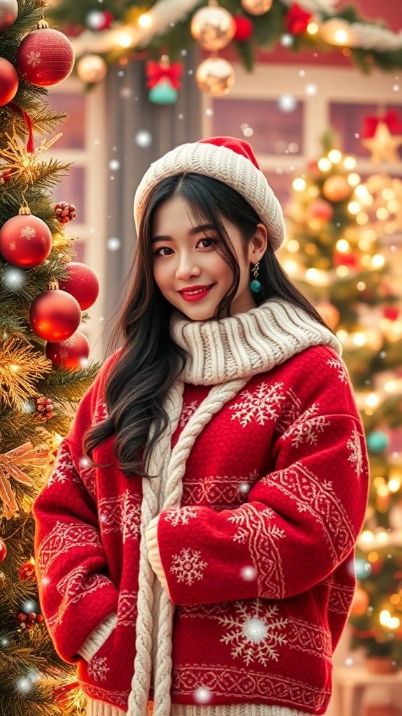 Christmas Aesthetic Wallpaper Featuring Jennie Christmas aesthetic wallpaper of Jennie from BLACKPINK in a festive setting with holiday decorations.